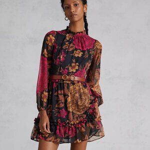 Puff-Sleeved Floral Mini Dress by Porridge with Open Back Sheer Sleeves